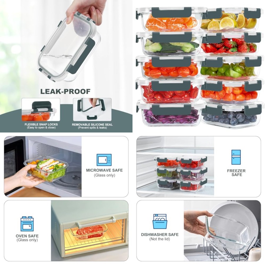Food Storage Glass Box - 10 Packs 22 oz Glass Meal