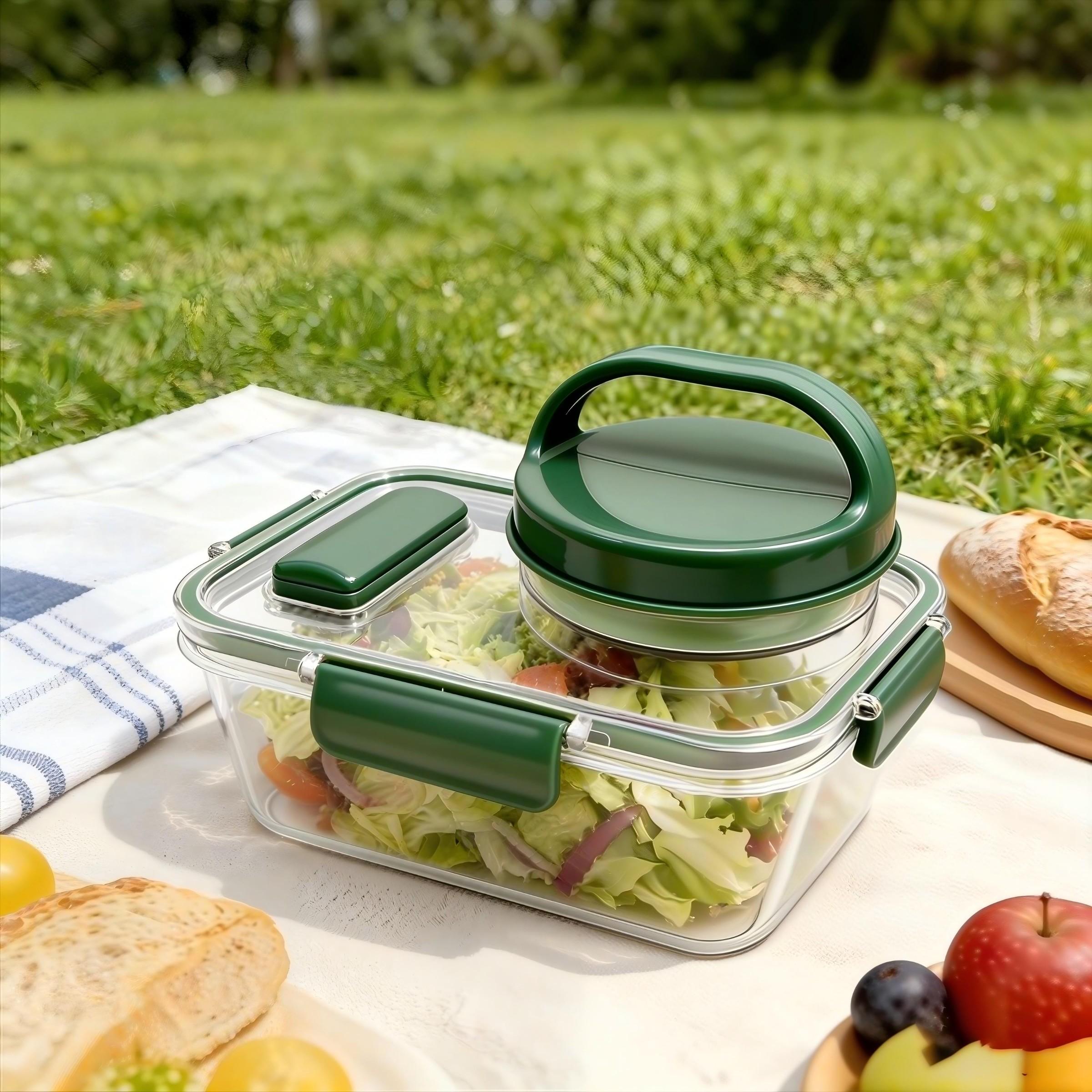 Food Storage Boxes With Lids - Portable Salad Bowl with Side Open