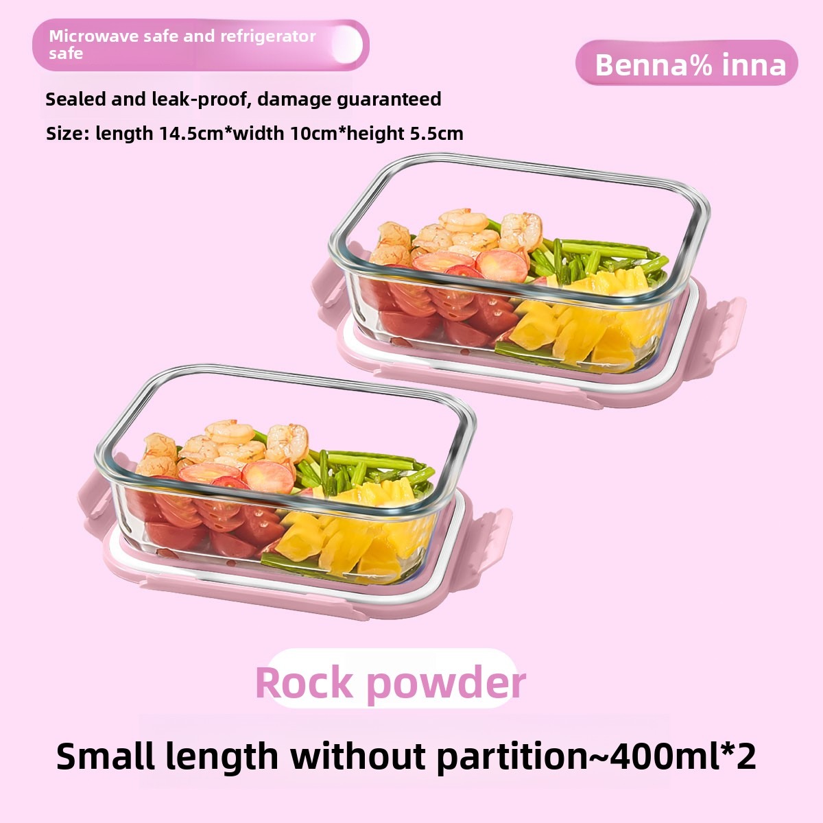 Food Storage Glass Box - Pink Glass Food Storage Container, 400ml