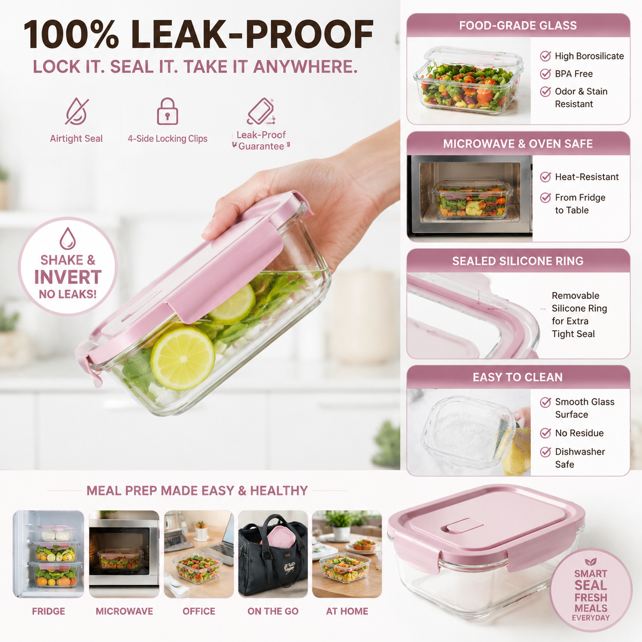 Food Storage Glass Box - High Borosilicate Glass Lunch Box Stackable