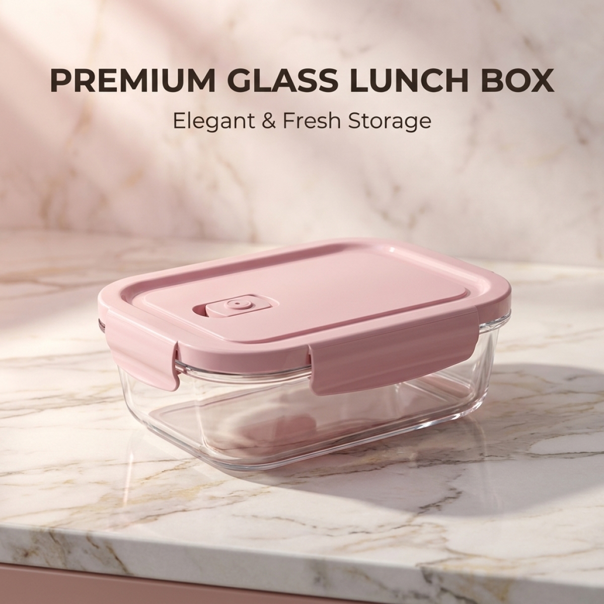 Food Storage Glass Box - Premium Glass Lunch Box with Pink