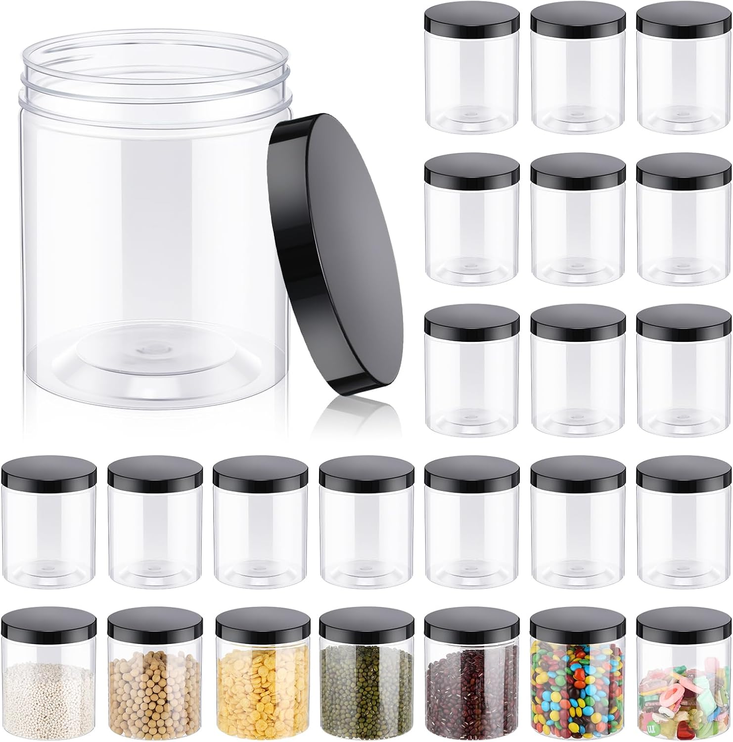24 Pcs 16oz Plastic Jars with  - Food Storage Airtight avaliação e preço