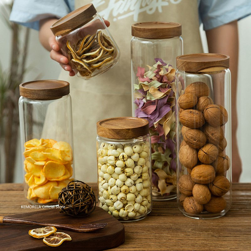 Wood Lid Glass Airtight Canist - Food Storage Glass Box avaliação e preço