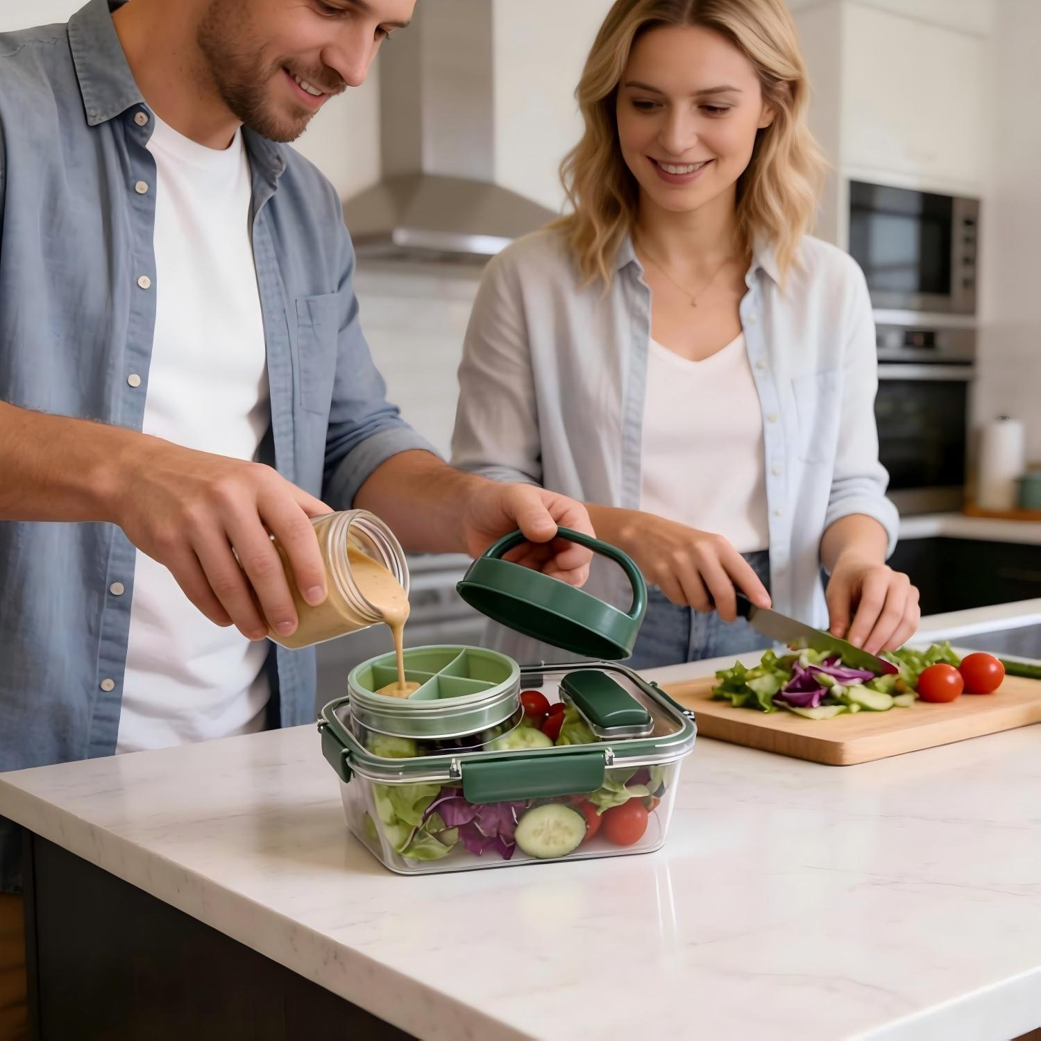 Portable Salad Bowl with Side  - Food Storage Boxes With Lids avaliação e preço