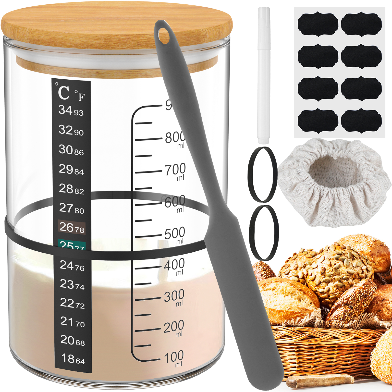 Sourdough Starter Jar Kit Sour - Food Storage Glass Box avaliação e preço
