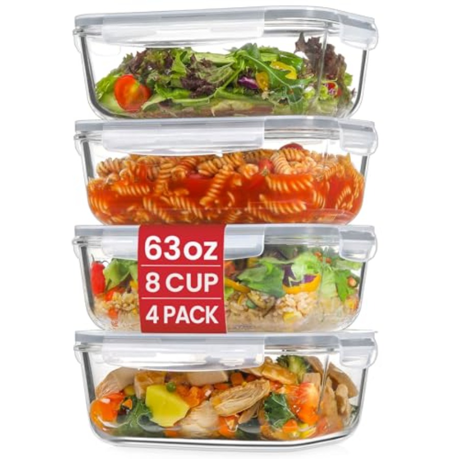 4 Pack 8 Cups/ 63oz Large Glas - Food Storage Airtight avaliação e preço
