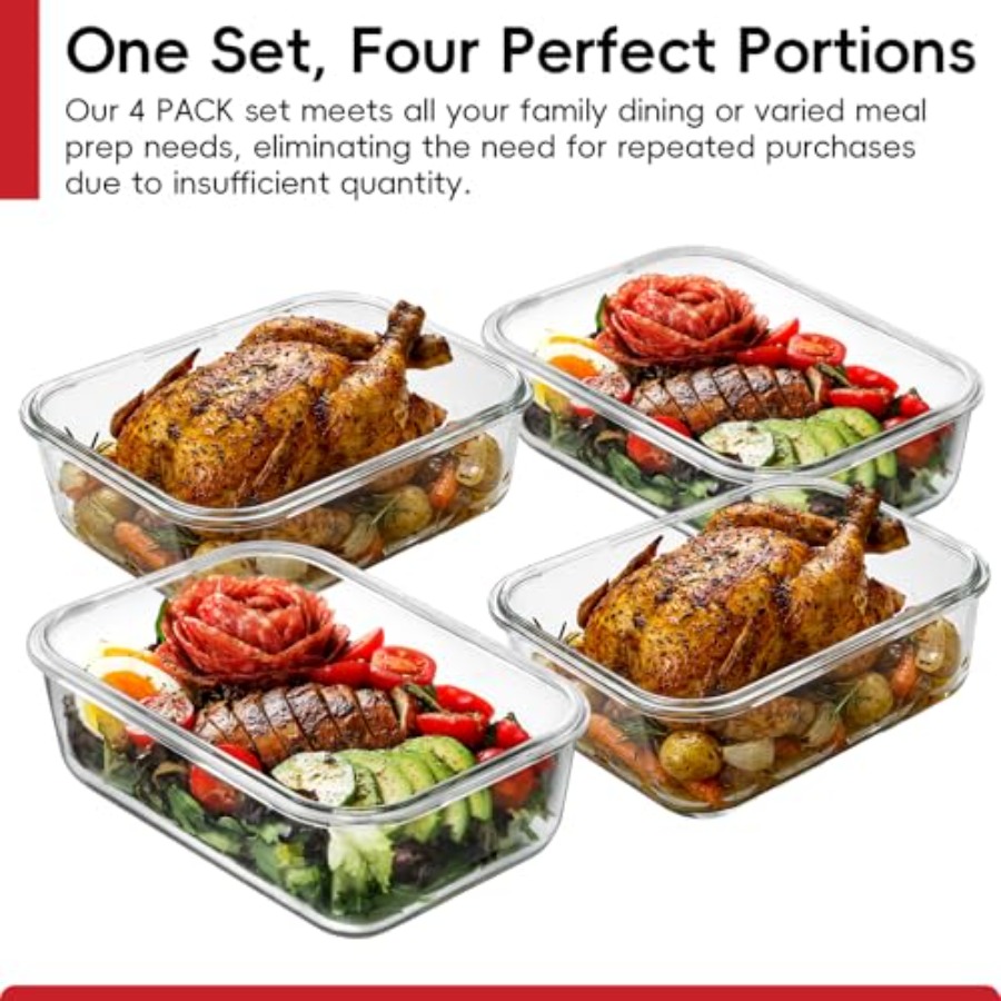 4 Pack 8 Cups/ 63oz Large Glas - Food Storage Airtight avaliação e preço
