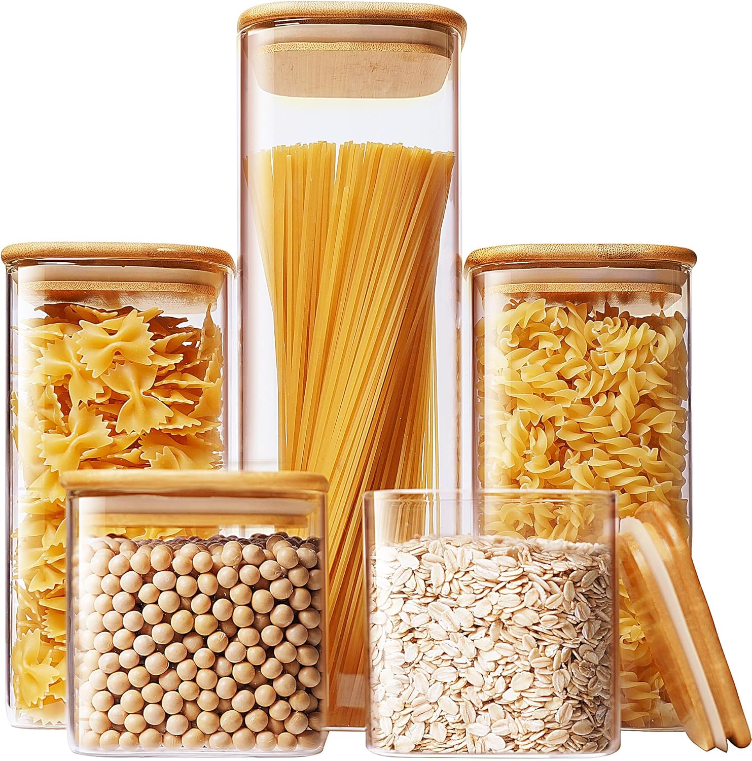 Square Glass Jars with Bamboo  - Food Storage Airtight avaliação e preço