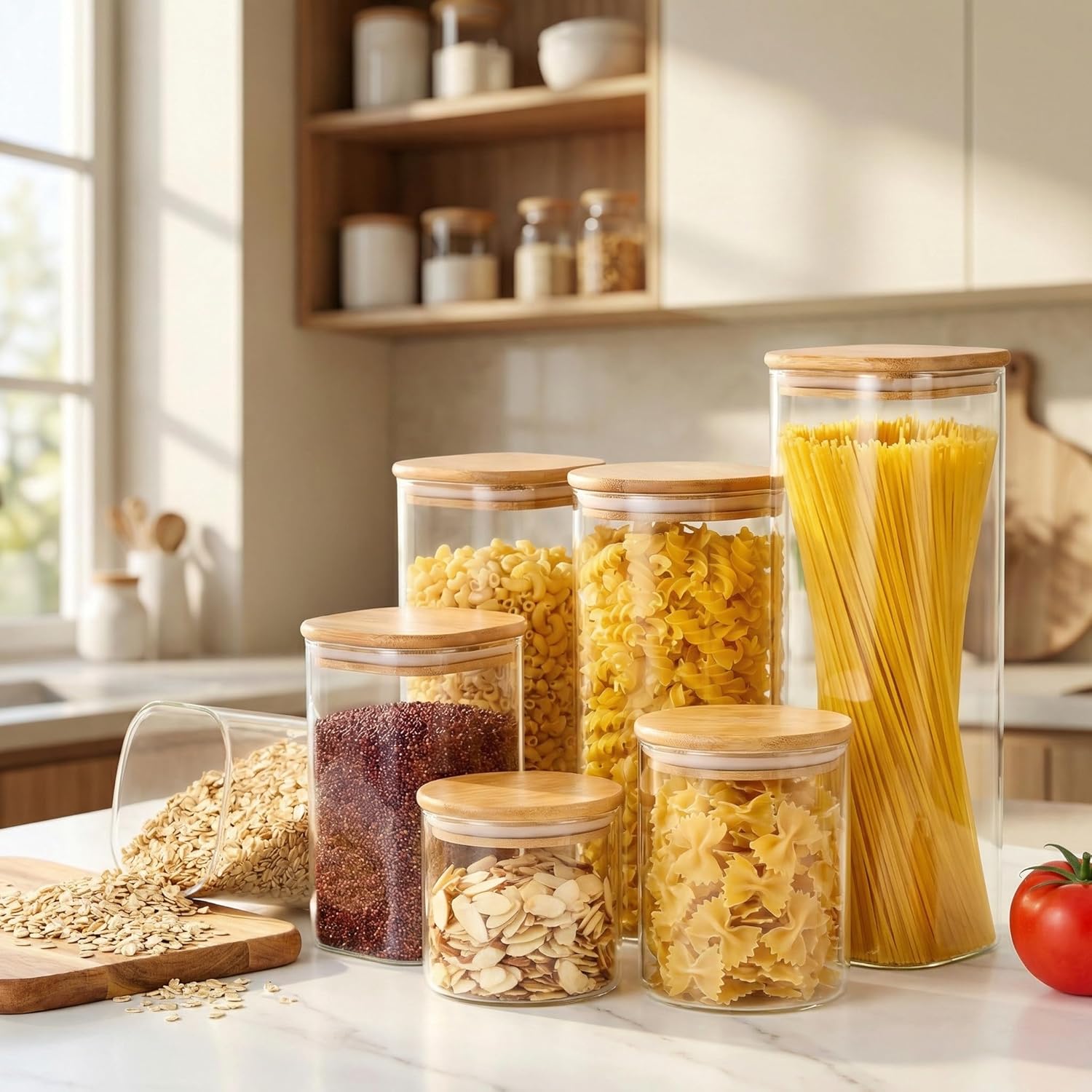 Square Glass Jars with Bamboo  - Food Storage Airtight avaliação e preço