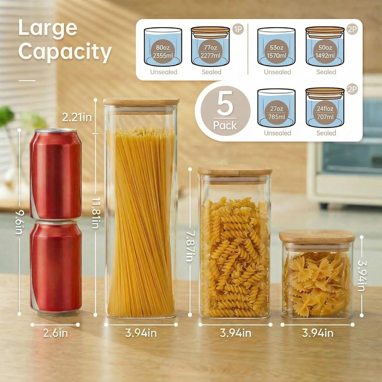 Square Glass Jars with Bamboo  - Food Storage Airtight avaliação e preço