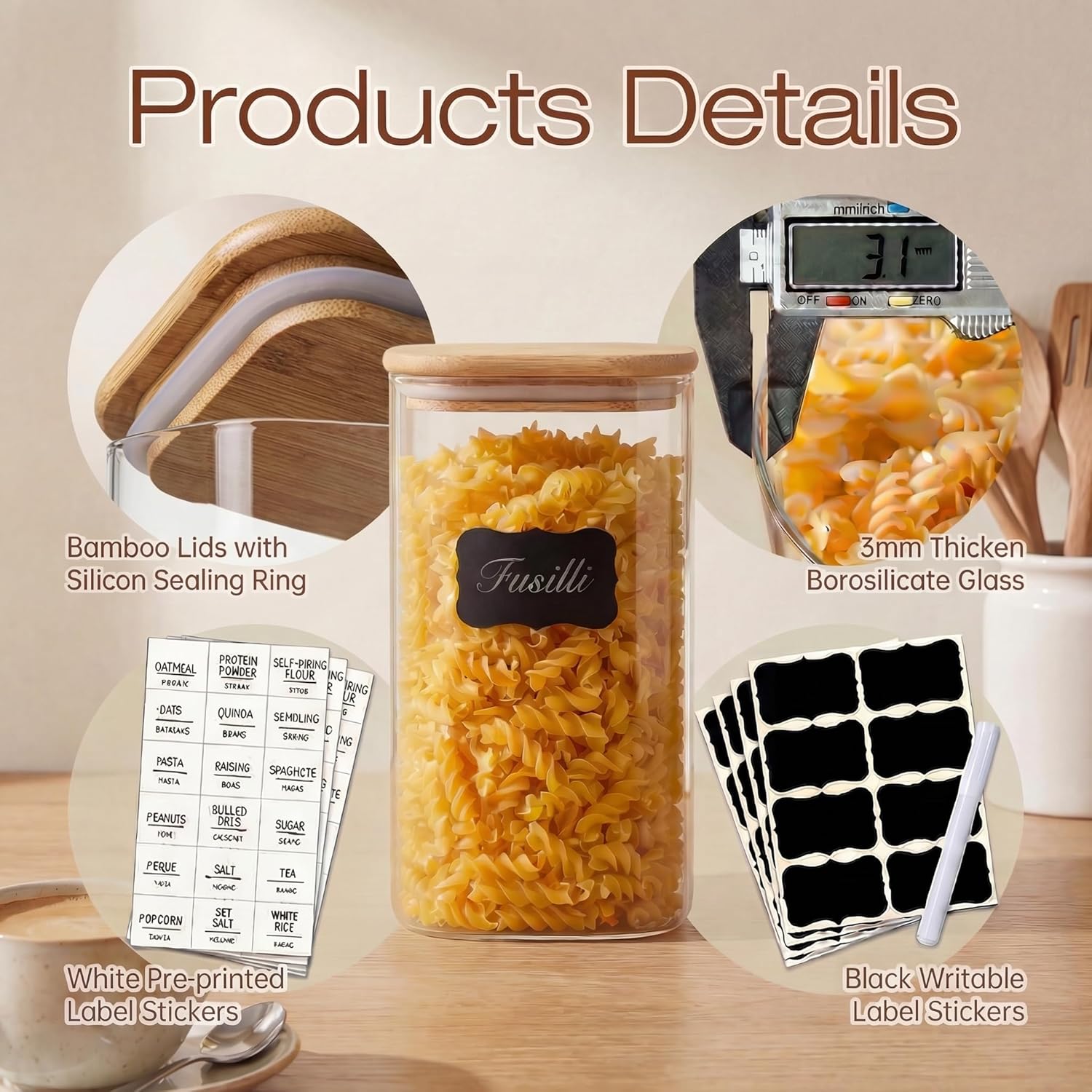 Square Glass Jars with Bamboo  - Food Storage Airtight avaliação e preço