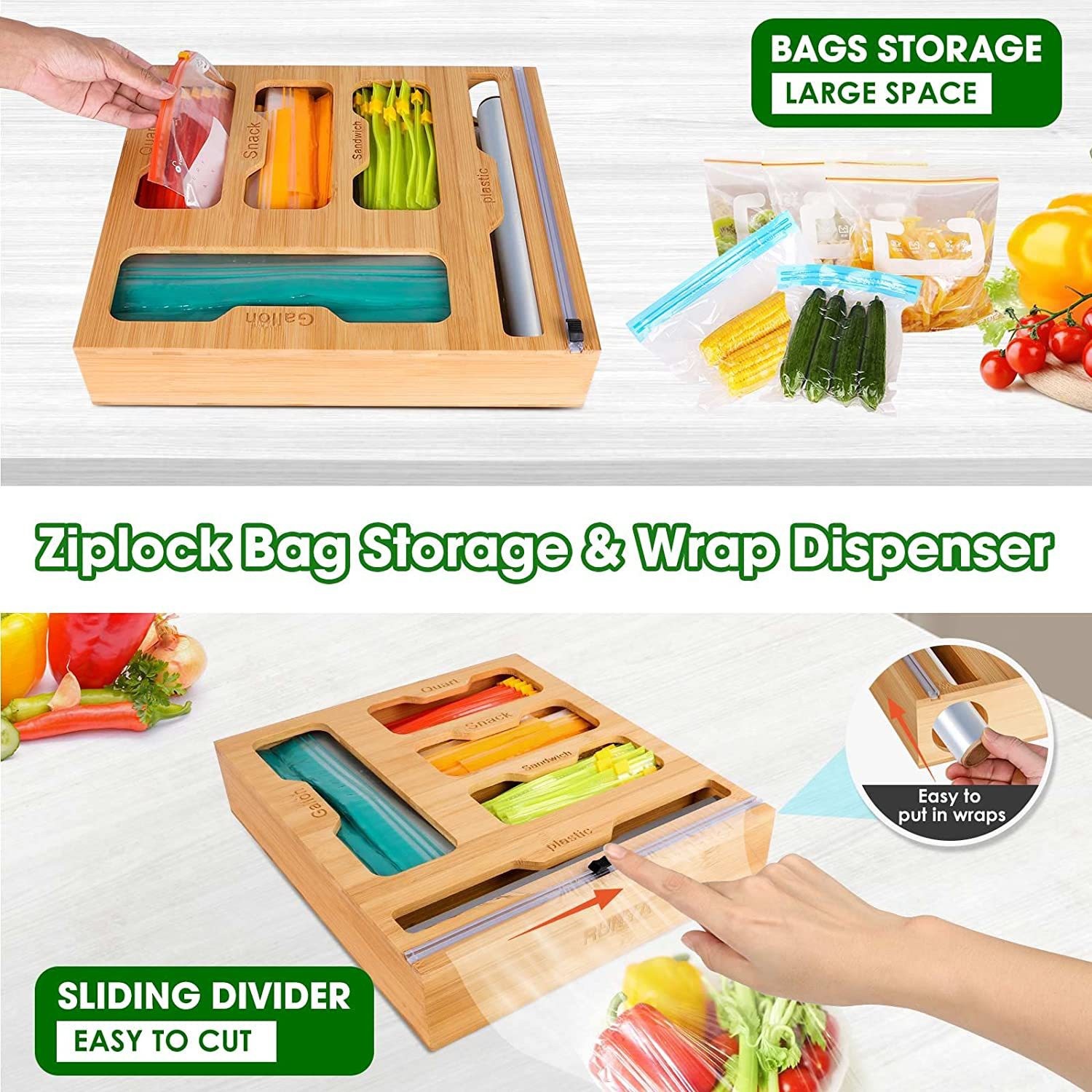 Bamboo Ziplock Food Bag Holder - Food Storage Plastic Bag avaliação e preço