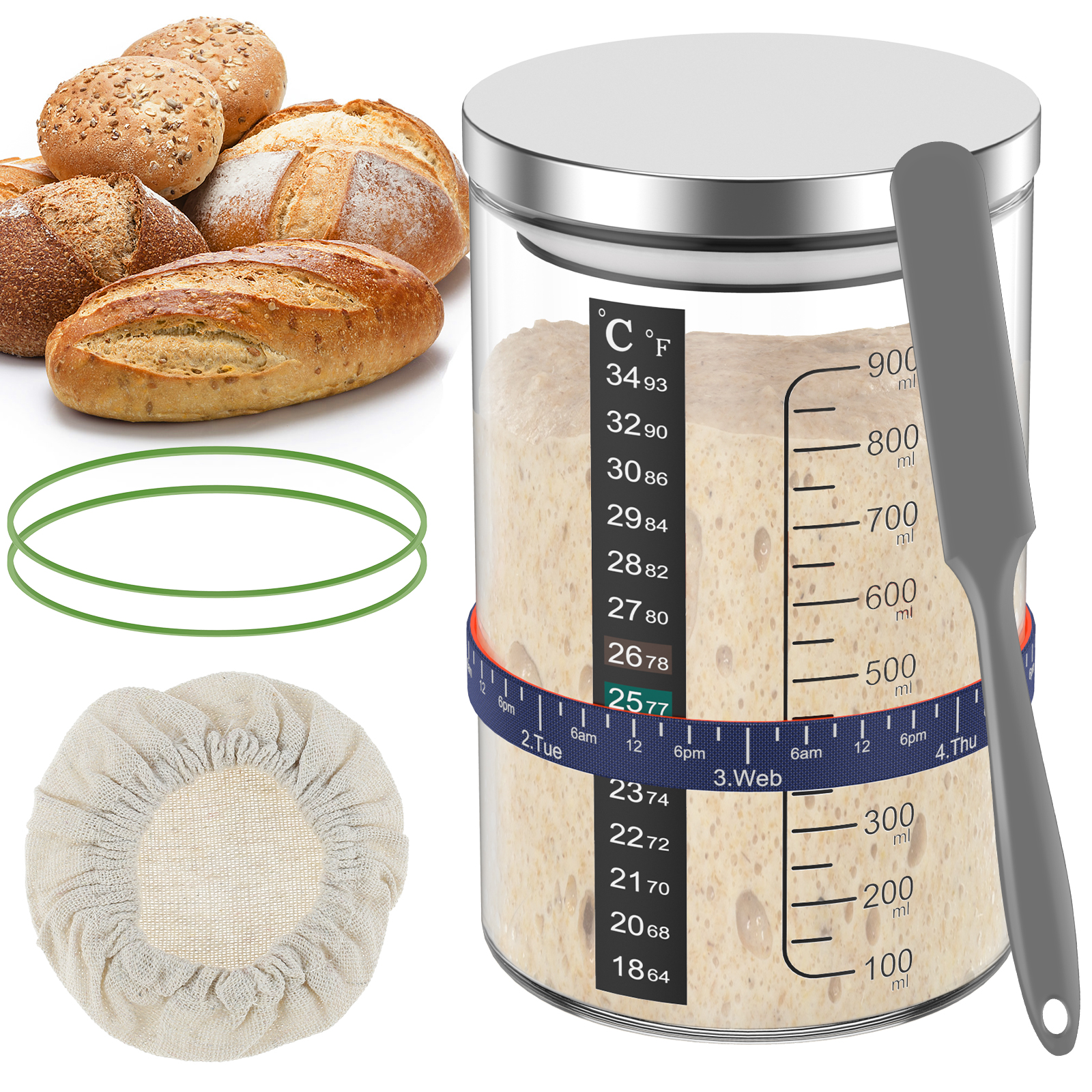 Sourdough Starter Jar Kit 900m - Food Storage Glass Box avaliação e preço