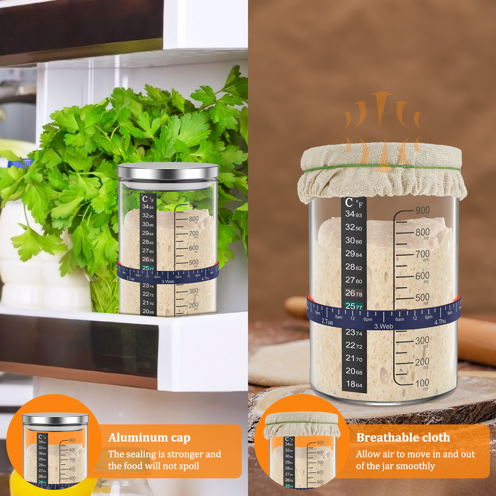 Sourdough Starter Jar Kit 900m - Food Storage Glass Box avaliação e preço