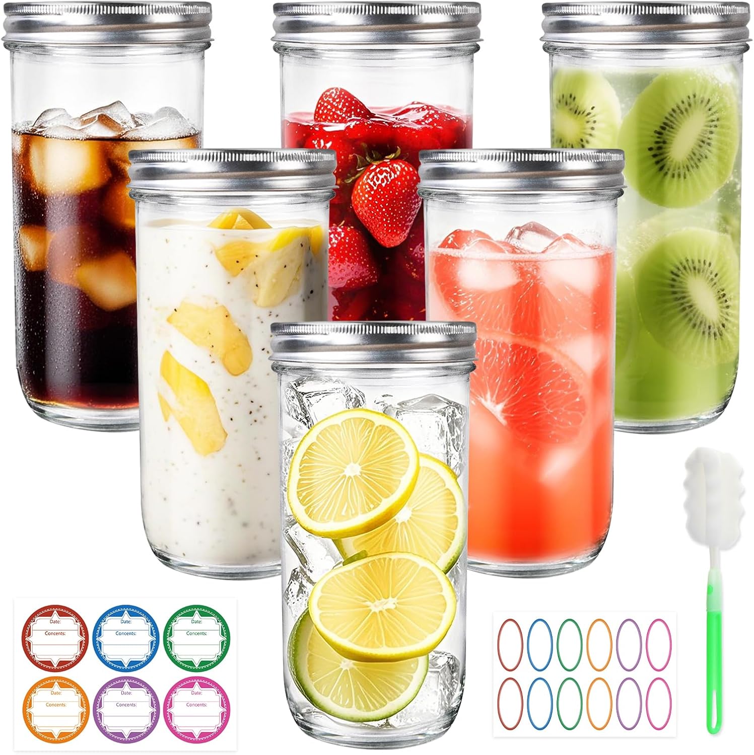 Jars Wide Mouth 6 Pack, 24oz G - Food Storage Airtight avaliação e preço