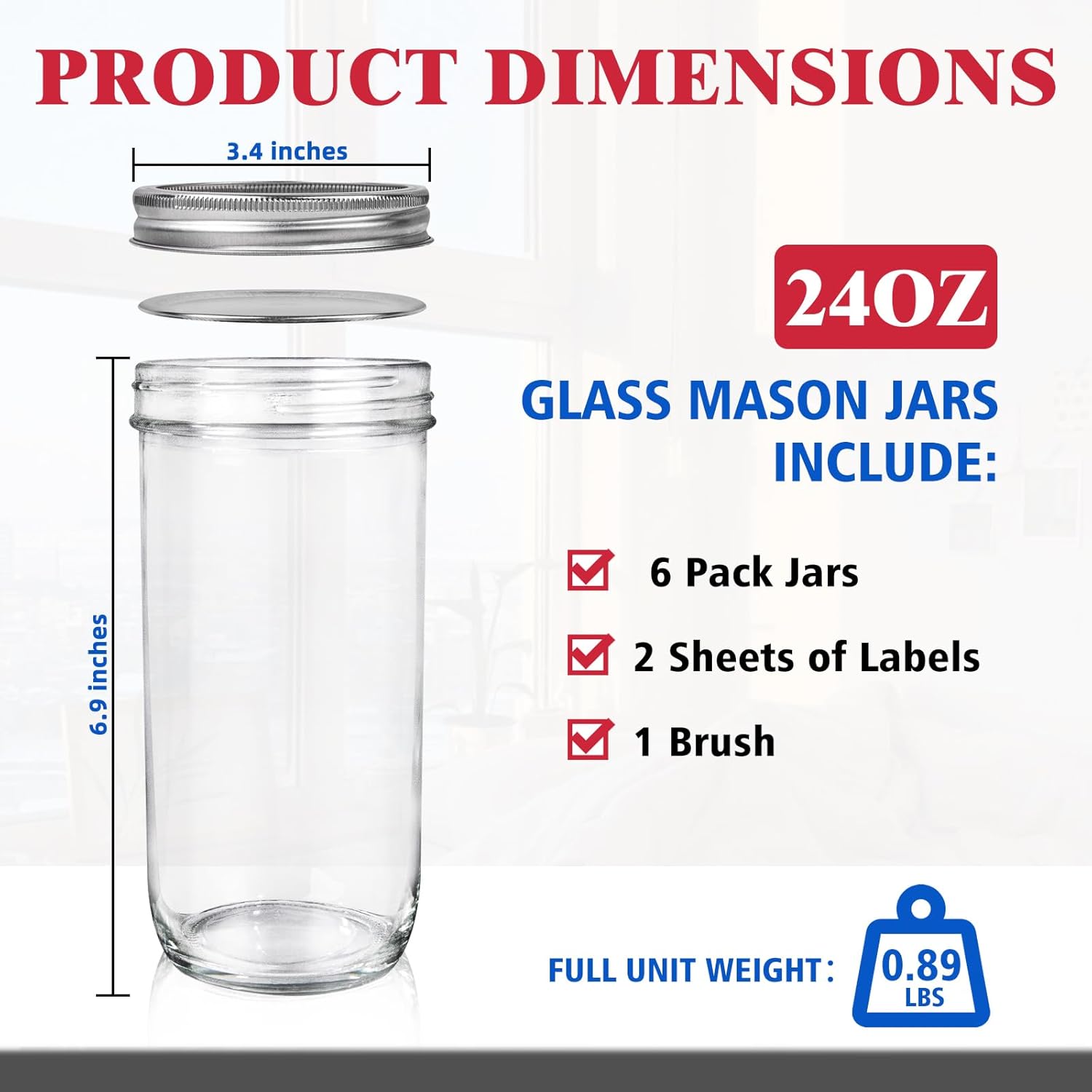 Jars Wide Mouth 6 Pack, 24oz G - Food Storage Airtight avaliação e preço