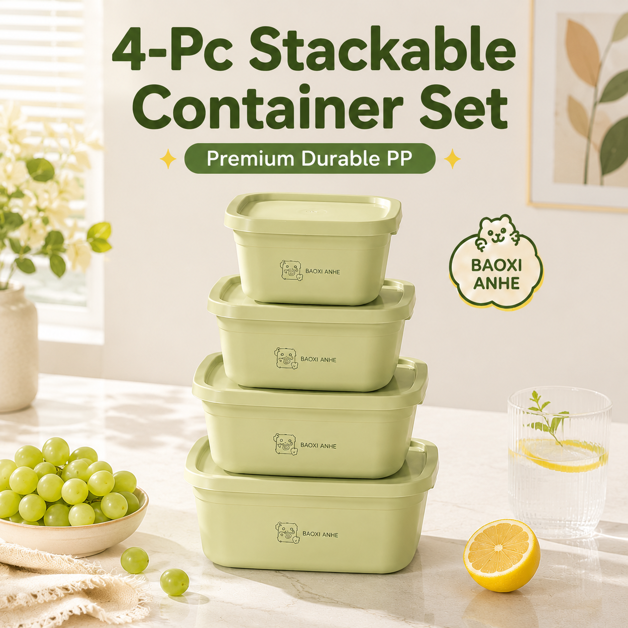 4Pcs Stackable Food Storage Co - Food Storage Boxes With Lids avaliação e preço